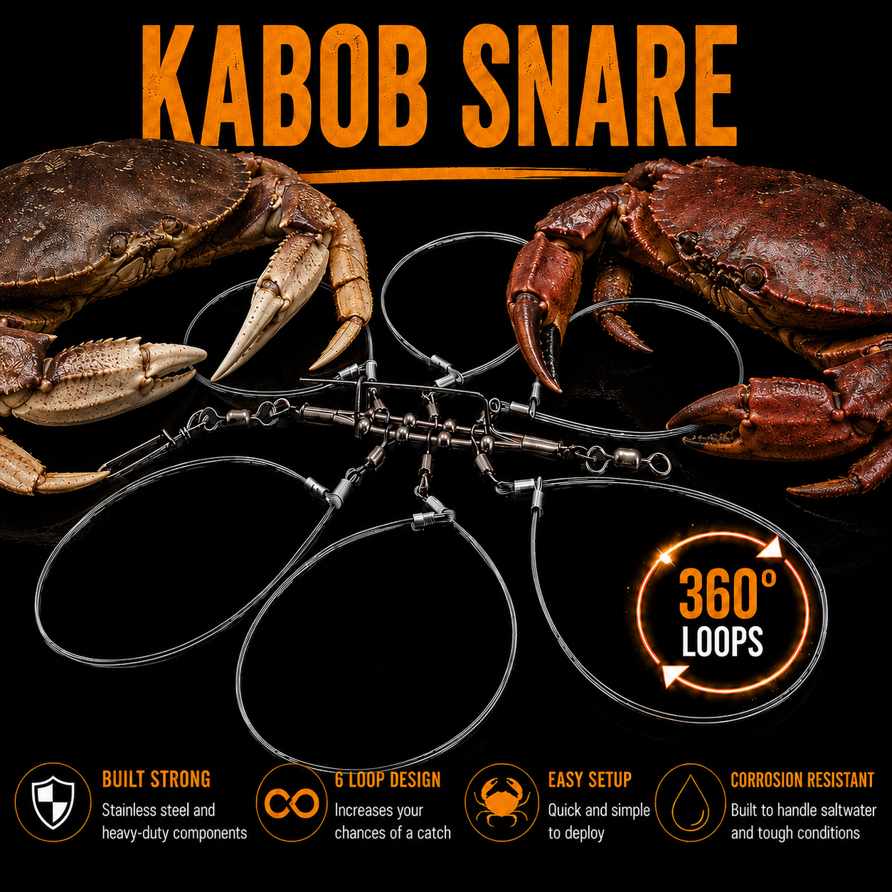 360 Kabob Snare For Rock & Dungeness Crabs! (Buy2Get14pcLoopsFree)